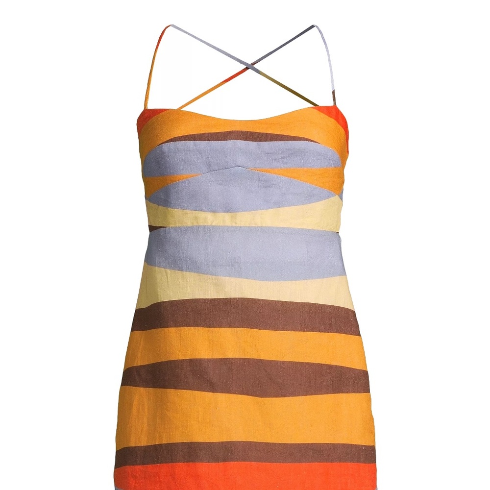 Cala de la Cruz Sonne Tere Linen Crisscrossed-Back Minidress